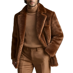 Men's Solid Color Faux Mink Collar Mid-length Coat MTA0764K6X