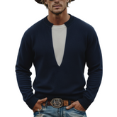 Men's Classic Casual Crew Neck Faux Two-piece Sweater MTA2831K1K