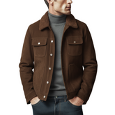 Men's Classic Light Business Fleece Collar Multi-Pocket Faux Suede Jacket MTA0136K8K