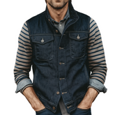 Men's Retro Casual Lapel Denim Washed Vest MTA2749K8TO
