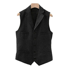 Men's Vintage Classic Wool Blended Lapel Single Breasted Suit Vest 15824060M