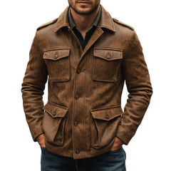 Men's Vintage Distressed PU Leather Button Jacket MTA1227K4U