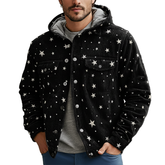 Men's Winter Retro Star Print Velvet Hooded Jacket MTA1085K9P