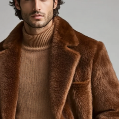 Men's Solid Color Faux Mink Collar Mid-length Coat MTA0764K6X