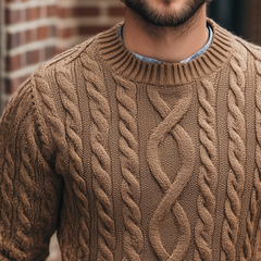 Men's Retro Casual Knitted Cable Knit Crew Neck Sweater MTA0481K6TO