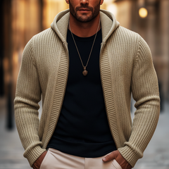 Men's Basic Solid Color Slim Fit Hooded Zip-up Knit Cardigan MTA1113K7U