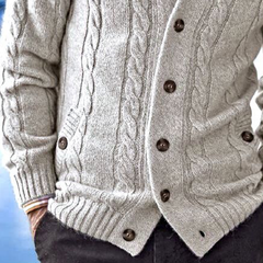 Men's Solid Color Cable Knit Textured Button-down Cardigan MTA1376K6X