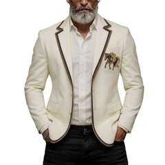 Men's Classic Retro Pocket Embroidered Slim Single-breasted Blazer MTA1419K8K