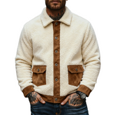 Men's Casual Fleece Patchwork Faux Suede Collar Button Jacket MTA1182K0X