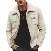 Men's Urban Light Beige Suede And Warm Fleece Lined Jacket MTA1301K9U