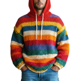 Men's Winter Retro Color-blocked Striped Cotton Hooded Sweater MTA0150K8P