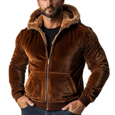 Men's Solid Color Velvet Patchwork Faux Wool Hooded Zip-up Jacket MTA0779K0X