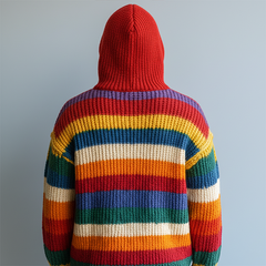 Men's Winter Retro Color-blocked Striped Cotton Hooded Sweater MTA0150K8P