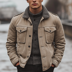 Men's Winter Retro Twill Faux Fur Collar Jacket MTA1509K0P