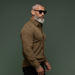 Men's Classic Casual Houndstooth Wool Long-sleeved Shirt MTA2818K9K