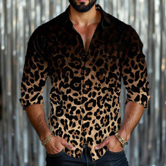 【24-hour shipping out】Men's Leopard Gradient Print Long Sleeve Shirt 26030304X