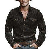 Men's Classic Retro Western Style Epaulette Design Faux Suede Long-sleeved Shirt MTA1741K5K