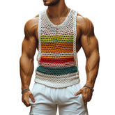 【24-hour shipping out】Men's Casual Round Neck Color Striped Crochet Tank Top MTA0774D7M