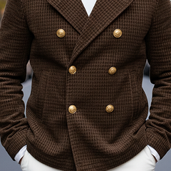 Men's Textured Lapel Double-Breasted Solid Color Retro Jacket MTA0879K1X