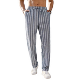 【24-hour shipping out】Men's Casual Cotton and Linen Striped Elastic Beach Pants MTA0386D6X