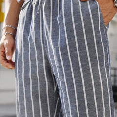 【24-hour shipping out】Men's Casual Cotton and Linen Striped Elastic Beach Pants MTA0386D6X