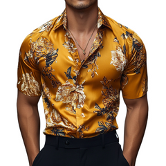 【24-hour shipping out】Men's Retro Casual Printed Floral Lapel Short Sleeve Shirt MTA1484D6TO