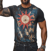 Men's Retro Casual Sun Printed Round Neck Short Sleeve T-Shirt MTA1513D0TO
