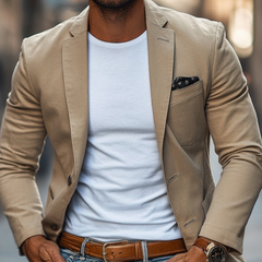 Men's Casual Breathable Cotton Notched Lapel Single Breasted Slim Fit Blazer MTA2309D8M