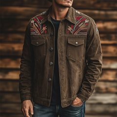 Men's Retro Embroidered Washed Denim Jacket MTA1137K9P