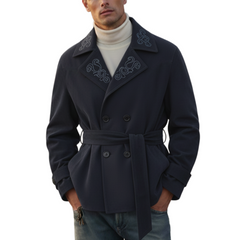 Men's Classic Retro Western Style Lapel Embroidered Faux Suede Double-breasted Jacket MTA1145K2K