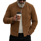 Men's Classic Retro Stand-up Collar Faux Suede Single-breasted Slim-fit Jacket MTA1332K4K