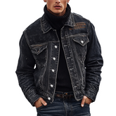 Men's Retro Washed Embroidered Collar Denim Jacket MTA0376K1X