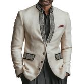 Men's Retro Casual Embroidered Stand Collar Button Jacket MTA3050K9TO