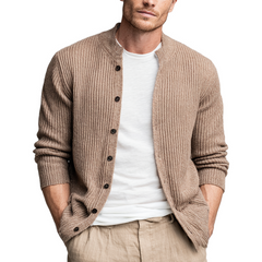 Men's Solid Color Ribbed Crew Neck Knit Cardigan MTA1722K4X