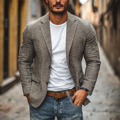 【24-hour shipping out】Men's Casual Cotton Linen Notch Lapel Single-breasted Slim-fit Blazer 34577242M