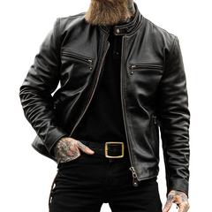 Men's Vintage Stand-up Collar PU Leather Jacket MTA1708I1U