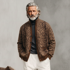 Men's Classic Casual Stand Collar Leopard Print Cardigan MTA0536K2K