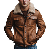 Men's Retro Fleece Collar Patchwork PU Leather Jacket MTA0710K6X