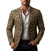 Men's Fashionable And Unique Leopard Print Faux Suede Single-breasted Blazer MTA2961K6K
