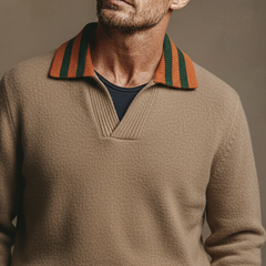 Men's Retro Striped Knit Color Block Lapel Pullover Sweater MTA1304K3X