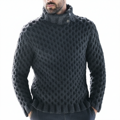 Men's Retro Round Hole Textured Stand Collar Slim Fit Knit Sweater MTA1144K9U