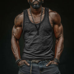 Men's Casual Breathable Skin-friendly Cotton U-neck Slim Fit Tank Top MTA0746G0M