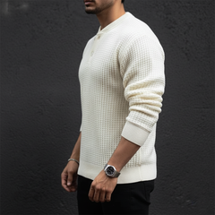 Men's Urban Solid Color Two-Button Henley Collar Knit Sweater MTA1079K0U