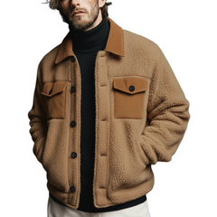 Men's Classic Casual Collar Pocket Corduroy Button Fleece Jacket MTA0187K0K