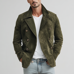 Men's Classic Casual Lapel Suede Double Breasted Jacket MTA2666H1K