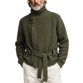 Men's Classic Casual Stand-up Collar Zip-up Knit Cardigan (belt Included) MTA0492K7K