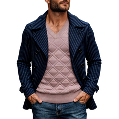 Men's Denim Striped Lapel Button-Down Slim Fit Jacket MTA1193K3X