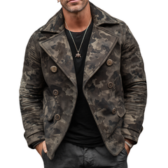 Men's Classic Camouflage Print Suede Double Breasted Jacket MTA0447I4U