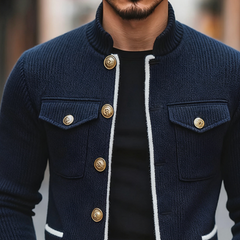 Men's Retro Casual Color Block Knit Multi-Pocket Stand Collar Cardigan Jacket MTA0624K8TO