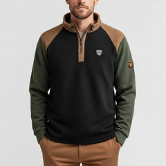 Men's Winter Retro Color Block Waffle Texture Half-Zip High Neck Sweatshirt MTA2726J6P